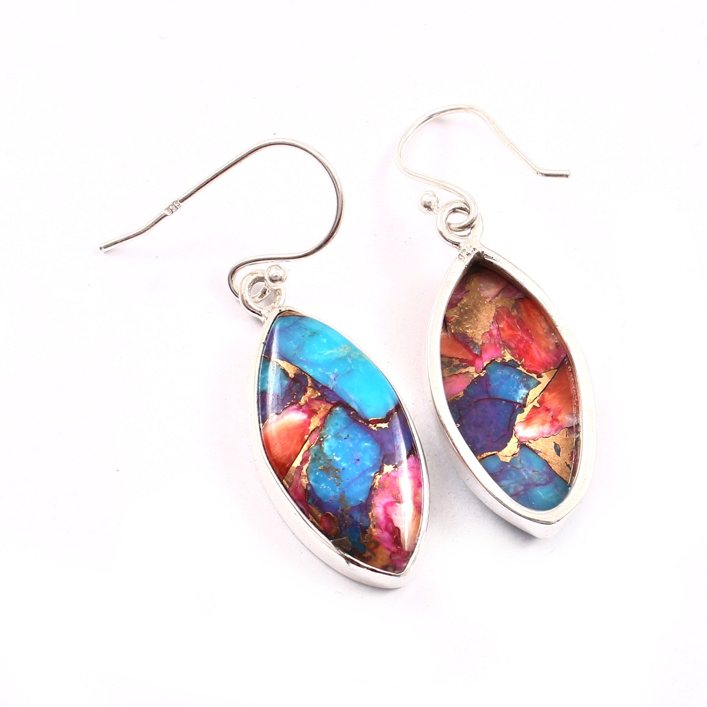 Kingman Pink Dahila Oyster Turquoise Earring, 925 Sterling Silver, Turquoise Earring, Marquise Shape Earring, Gemstone Earring, 30Ct Approx.