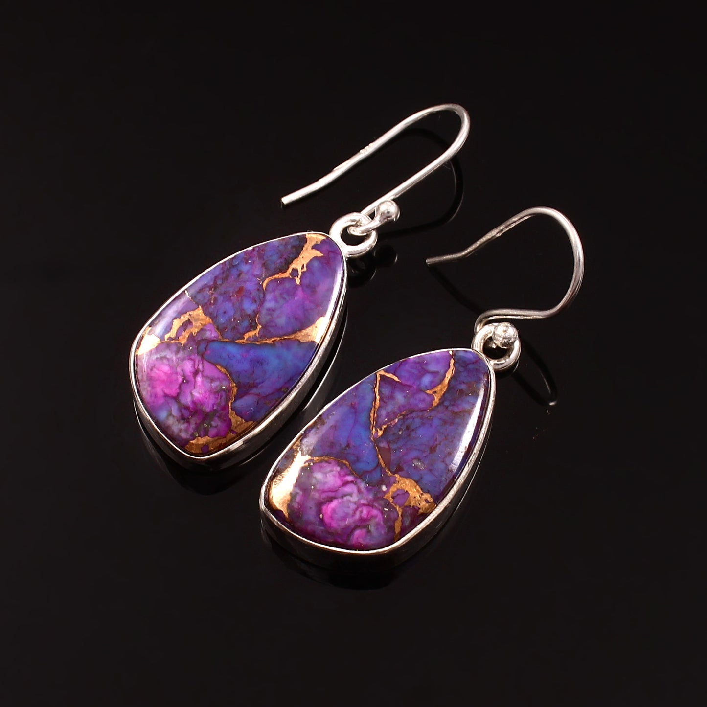 Purple Copper Turquoise Earring, 925 Sterling Silver, Turquoise Earring, Turquoise Fancy Shape Earring, Gemstone Earring, 30Ct Approx.