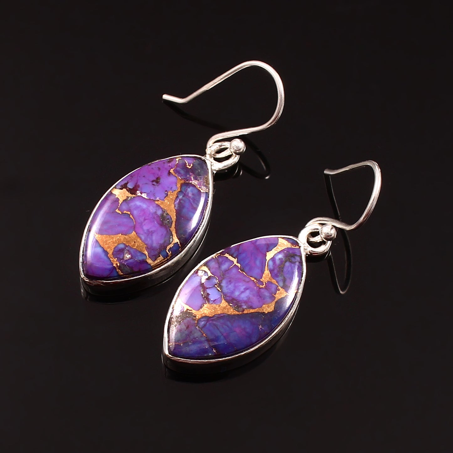 Purple Copper Turquoise Earring, 925 Sterling Silver, Turquoise Earring, Turquoise Marquise Shape Earring, Gemstone Earring, 30Ct Approx.