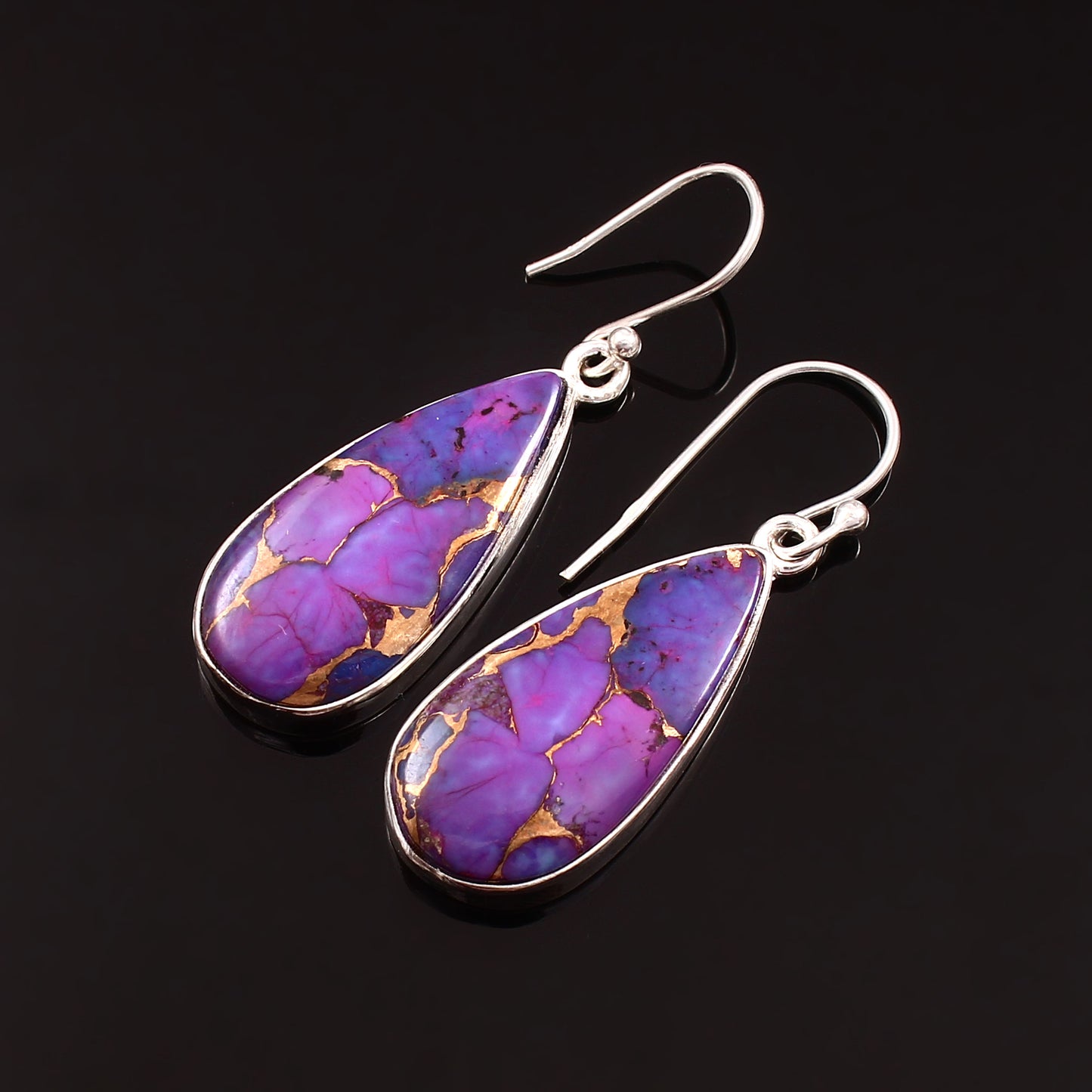 Purple Copper Turquoise Earring, 925 Sterling Silver, Turquoise Earring, Copper Turquoise Pear Shape Earring, Gemstone Earring, 35Ct Approx.