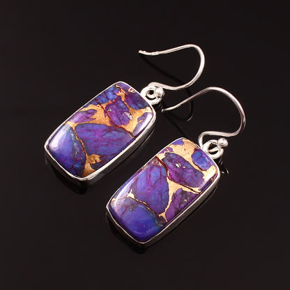 Purple Copper Turquoise Earring, 925 Sterling Silver, Turquoise Earring Turquoise Baguette Shape Earring, Gemstone Earring, 32.5Ct Approx.