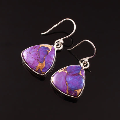 Purple Copper Turquoise Earring, 925 Sterling Silver, Turquoise Earring, Turquoise Trillion Shape Earring, Gemstone Earring, 25Ct Approx.