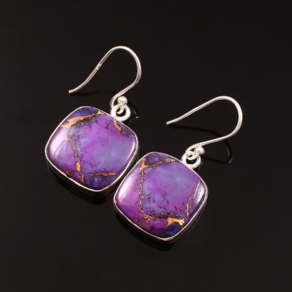 Purple Copper Turquoise Earring, 925 Sterling Silver, Turquoise Earring,Turquoise Octagon Cushion Earring, Gemstone Earring, 32.5Ct Approx.