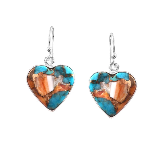 Spiny Oyster Turquoise Earring, 925 Sterling Silver Earring, American Spiny Turquoise Earring, Heart Shape Earring, 27.5Ct Approx.