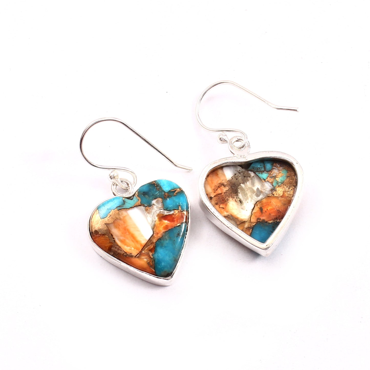 Spiny Oyster Turquoise Earring, 925 Sterling Silver Earring, American Spiny Turquoise Earring, Heart Shape Earring, 27.5Ct Approx.