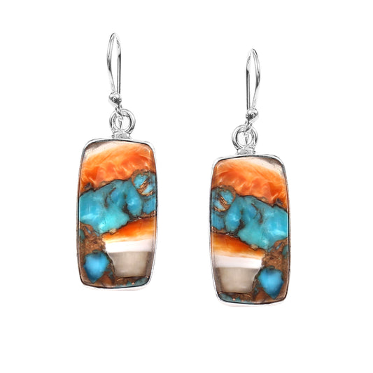Spiny Oyster Turquoise Earring, 925 Sterling Silver Earring, Spiny Turquoise Earring Baguette Shape Earring Fashion Jewelry, 32.5Ct Approx.