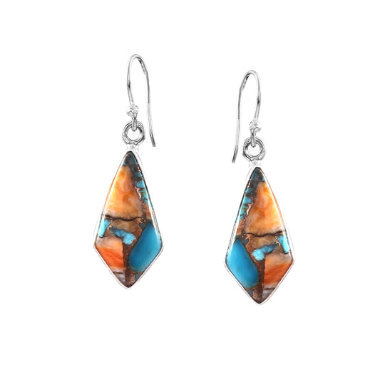 Spiny Oyster Turquoise Earring, 925 Sterling Silver Earring, Spiny Turquoise Earring, Kite Shape Earring, Fashion Jewelry, 25 Ct Approx.