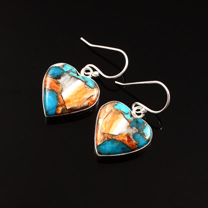 Spiny Oyster Turquoise Earring, 925 Sterling Silver Earring, American Spiny Turquoise Earring, Heart Shape Earring, 27.5Ct Approx.