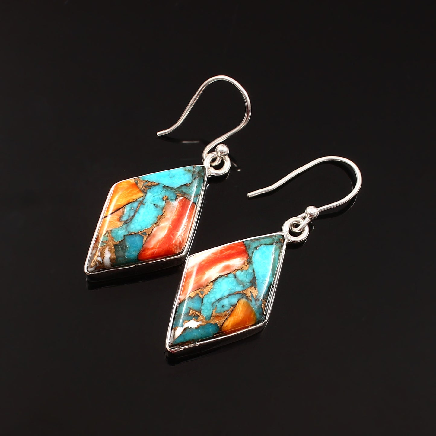 Spiny Oyster Turquoise Earring, 925 Sterling Silver Earring, Spiny Turquoise Earring, Diamond Shape Earring, Fashion Jewelry, 7.5 Ct Approx.