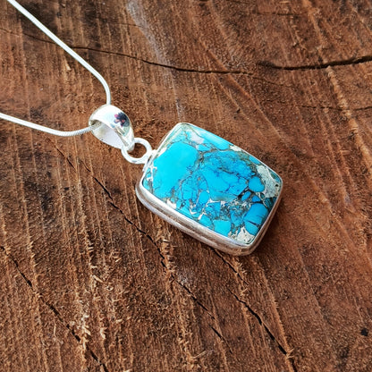 Magnesite Copper Mohave Gemstone Silver Jewelry Pendant, 925 Sterling Silver Pendant, Party Wear Silver Necklace, 27x17x6mm Approx.