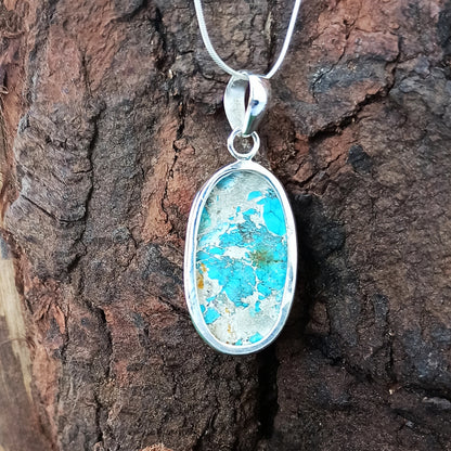 Magnesite Copper Mohave Gemstone Silver Jewelry Pendant, 925 Sterling Silver Pendant, Party Wear Silver Necklace, 35x17x6mm Approx.