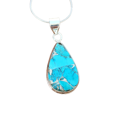 Magnesite Copper Mohave Gemstone Silver Jewelry Pendant, 925 Sterling Silver Pendant, Party Wear Silver Necklace, 32x16x5mm Approx.