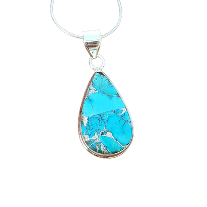 Magnesite Copper Mohave Gemstone Silver Jewelry Pendant, 925 Sterling Silver Pendant, Party Wear Silver Necklace, 32x16x5mm Approx.