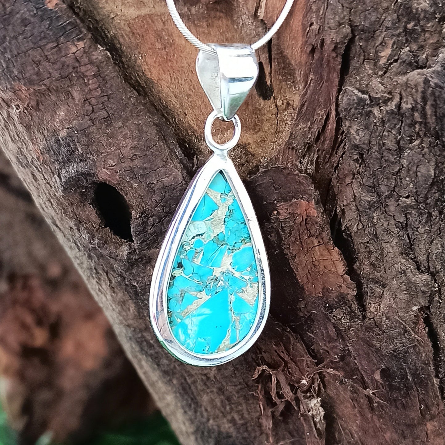 Magnesite Copper Mohave Gemstone Silver Jewelry Pendant, 925 Sterling Silver Pendant, Party Wear Silver Necklace, 32x16x5mm Approx.