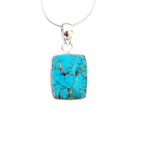 Magnesite Copper Mohave Gemstone Silver Jewelry Pendant, 925 Sterling Silver Pendant, Party Wear Silver Necklace, 24x15x5mm Approx.