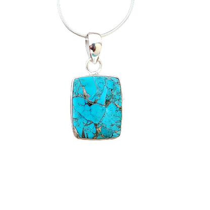 Magnesite Copper Mohave Gemstone Silver Jewelry Pendant, 925 Sterling Silver Pendant, Party Wear Silver Necklace, 24x15x5mm Approx.