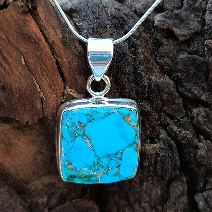 Magnesite Copper Mohave Gemstone Silver Jewelry Pendant, 925 Sterling Silver Pendant, Party Wear Silver Necklace, 24x18x6mm Approx.