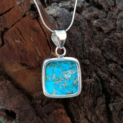 Magnesite Copper Mohave Gemstone Silver Jewelry Pendant, 925 Sterling Silver Pendant, Party Wear Silver Necklace, 24x18x6mm Approx.