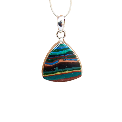 Rainbow Calsilica Gemstone Silver Pendant, Rainbow Calsilica Necklace Gemstone Solid 925 Sterling Silver Charm Pendant, 28x23x5mm Approx.