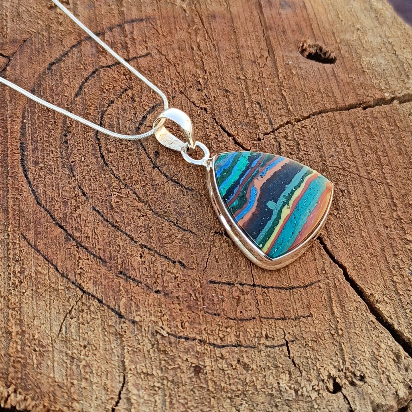 Rainbow Calsilica Gemstone Silver Pendant, Rainbow Calsilica Necklace Gemstone Solid 925 Sterling Silver Charm Pendant, 28x23x5mm Approx.