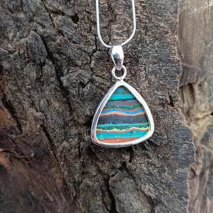 Rainbow Calsilica Gemstone Silver Pendant, Rainbow Calsilica Necklace Gemstone Solid 925 Sterling Silver Charm Pendant, 28x23x5mm Approx.