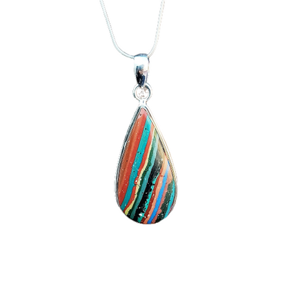 Rainbow Calsilica Gemstone Pendant Rainbow Calsilica Necklace Solid 925 Sterling Silver Charm Pendant, 38x20x6mm Approx.