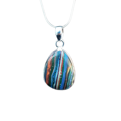 Rainbow Calsilica Gemstone Pendant Rainbow Calsilica Necklace Solid 925 Sterling Silver Charm Pendant, 30x19x6mm Approx.