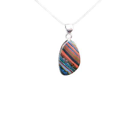 Rainbow Calsilica Gemstone Silver Pendant, Rainbow Calsilica Necklace Gemstone Solid 925 Sterling Silver Charm Pendant, 35x18x5mm Approx.