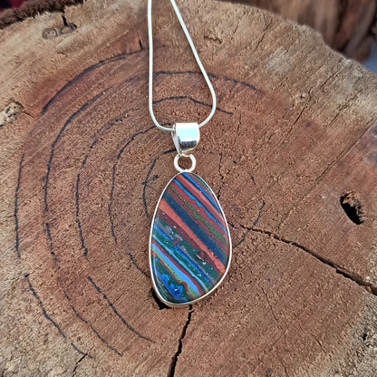 Rainbow Calsilica Gemstone Silver Pendant, Rainbow Calsilica Necklace Gemstone Solid 925 Sterling Silver Charm Pendant, 35x18x5mm Approx.