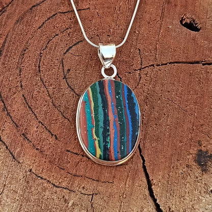 Rainbow Calsilica Gemstone Pendant Rainbow Calsilica Necklace Solid 925 Sterling Silver Charm Pendant, 34x21x6mm Approx.