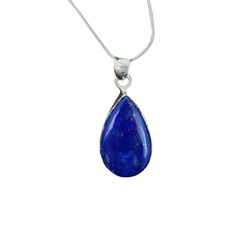 Lapislazuli-Anhänger, Dendritischer Lapis-Halskette, Edelstein / 925er Sterlingsilber-Charm-Anhänger, 23 Karat, 36 x 14 x 5 mm