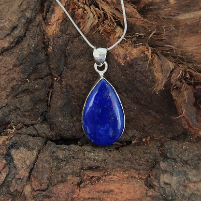 Lapis Lazuli Pendant Dendritic Lapis Necklace Gemstone / 925 Sterling Silver Charm Pendant 23Ct 36x14x5mm