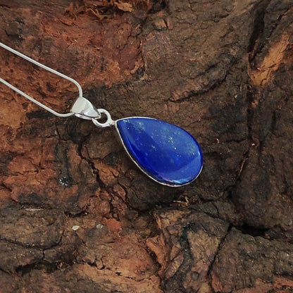 Lapis Lazuli Pendant Dendritic Lapis Necklace Gemstone / 925 Sterling Silver Charm Pendant 23Ct 36x14x5mm