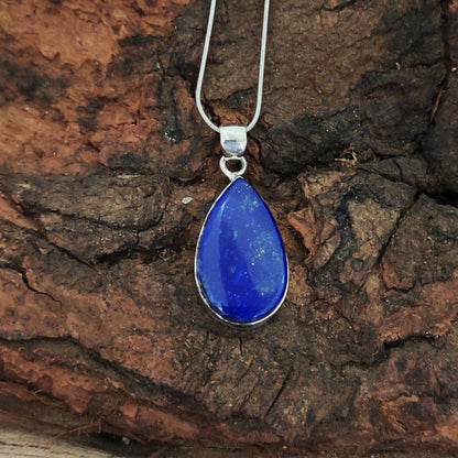 Lapis Lazuli Pendant Dendritic Lapis Necklace Gemstone / 925 Sterling Silver Charm Pendant 23Ct 36x14x5mm