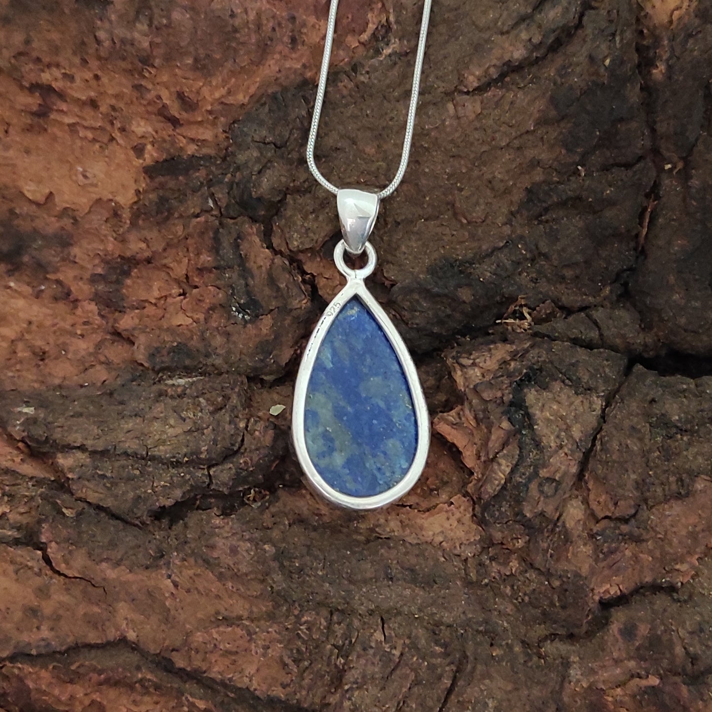 Lapis Lazuli Pendant Dendritic Lapis Necklace Gemstone / 925 Sterling Silver Charm Pendant 23Ct 36x14x5mm