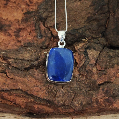 Lapis Lazuli 925 Silver Gemstone Pendant Solid 925 Sterling Silver Charm Pendant 30x19x5mm Approx.