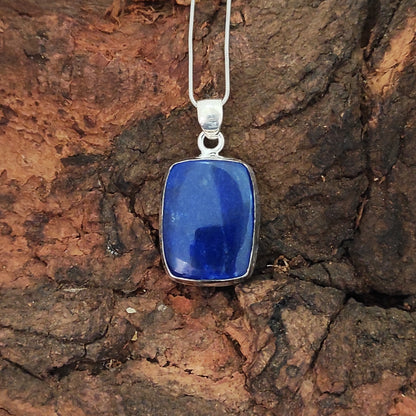 Lapislazuli-925-Silber-Edelstein-Anhänger, massiver 925er-Sterlingsilber-Charm-Anhänger, 30 x 19 x 5 mm, ca.