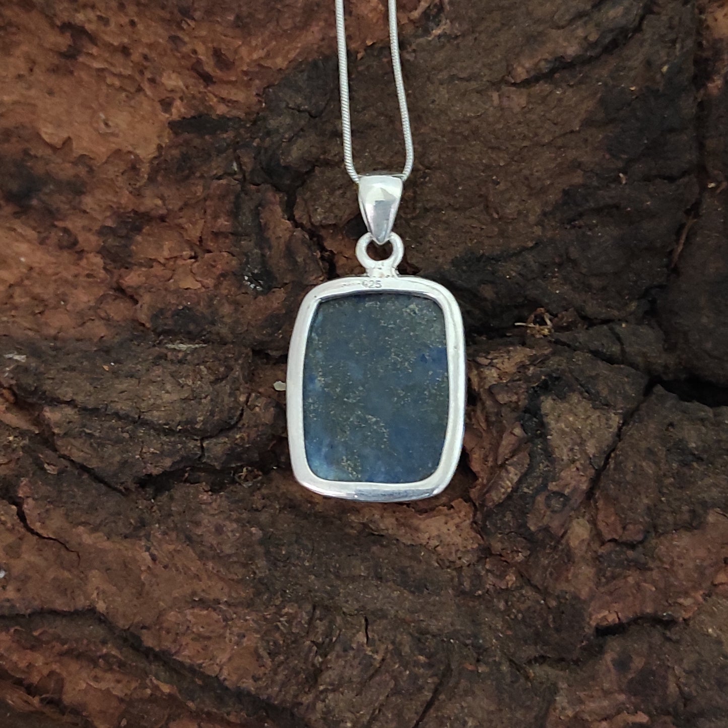 Lapis Lazuli 925 Silver Gemstone Pendant Solid 925 Sterling Silver Charm Pendant 30x19x5mm Approx.