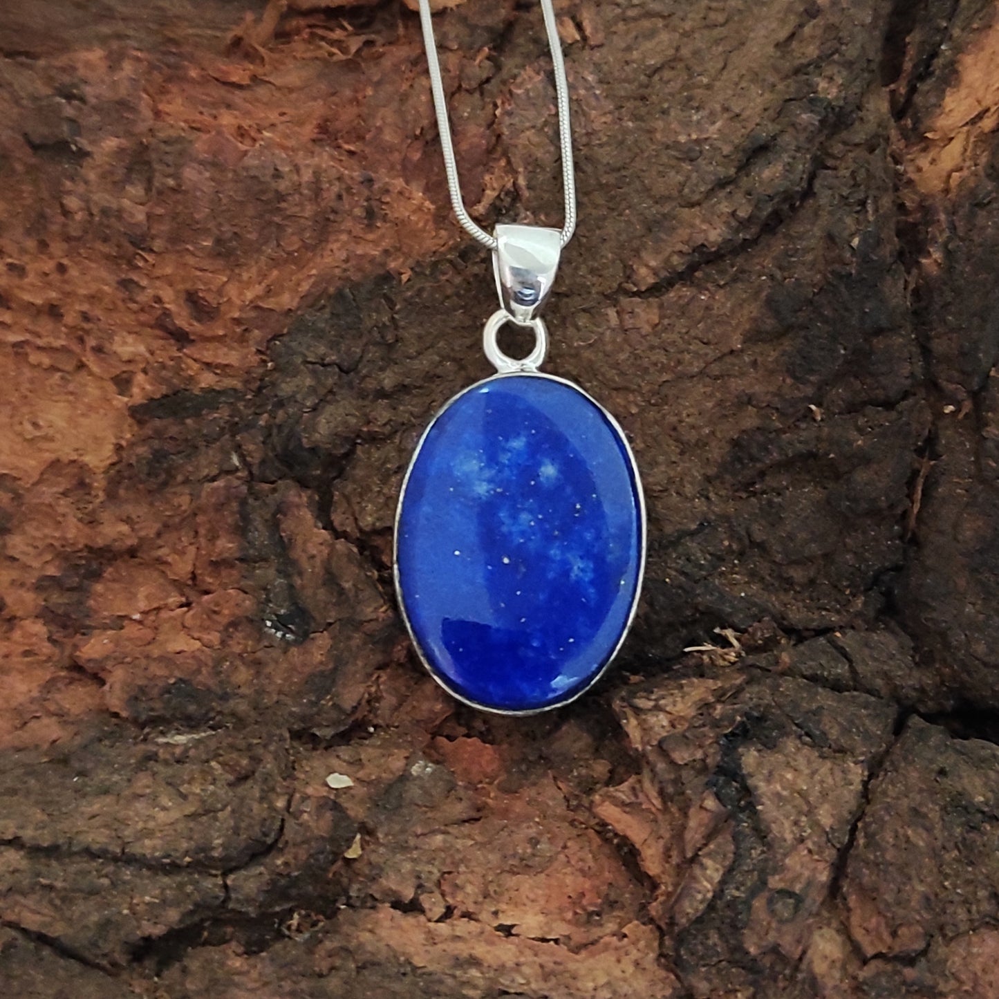 Lapislazuli-925-Silber-Edelstein-Anhänger, massives 925er-Sterlingsilber, Charm-Anhänger, 30 x 18 x 5 mm, ca.