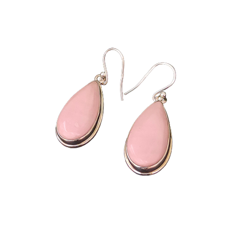 Pink Opal Gemstone Silver Earrings, 925 Solid Sterling Silver Gemstone Earrings, Handmade Pear Shape Silver Earrings, Pink Opal Unique Earrings For Women, 28x13x5mm