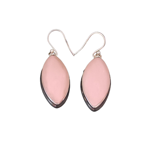 Pink Opal Gemstone Silver Earrings, 925 Solid Sterling Silver Gemstone Earrings, Handmade Marquise Shape Silver Earrings, Pink Opal Unique Earrings For Women, 32x14x5mm