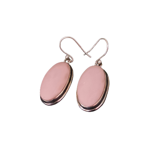 Pink Opal Gemstone Silver Earrings, 925 Solid Sterling Silver Gemstone Earrings, Handmade Oval Shape Silver Earrings, Pink Opal Unique Earrings For Women, 27x14x5mm