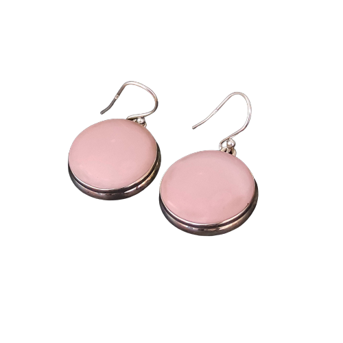 Pink Opal Gemstone Silver Earrings, 925 Solid Sterling Silver Gemstone Earrings, Handmade Round  Silver Earrings, Pink Opal Unique Earrings For Women, 23x20x6mm