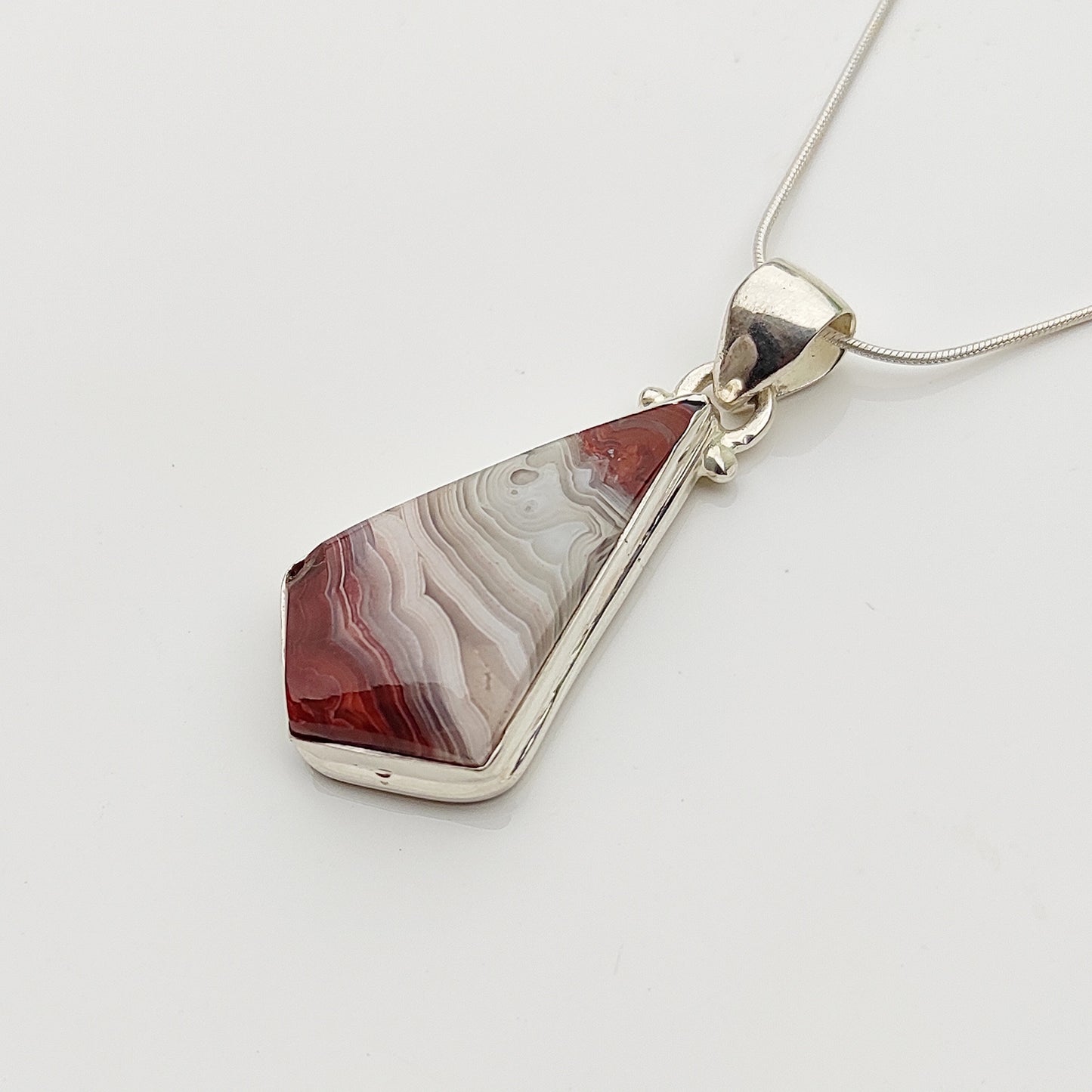 925 Sterling Silver Crazy Lace Agate Pendant Gemstone Necklace