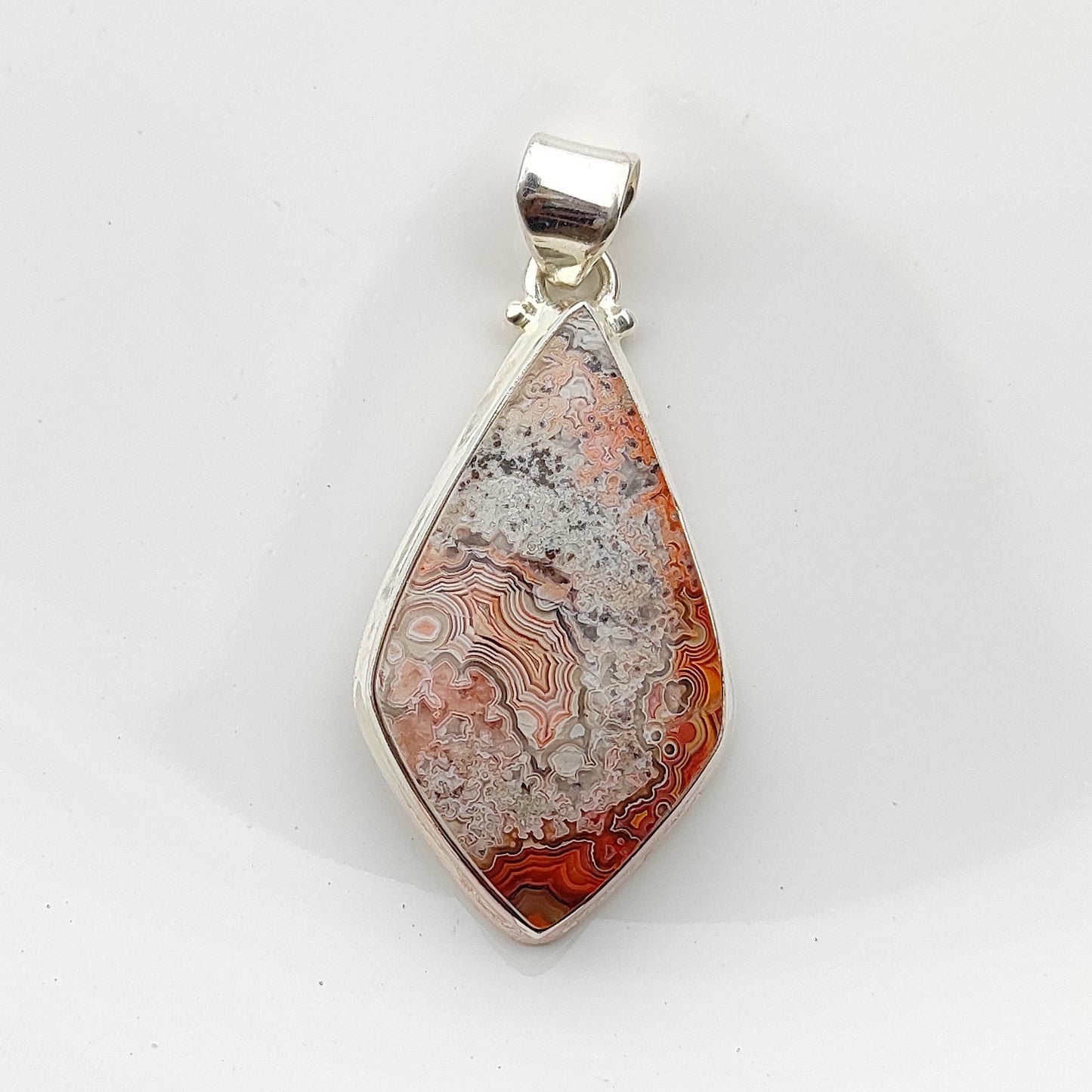 925 Sterling Silver Crazy Lace Agate Gemstone Pendant Necklace