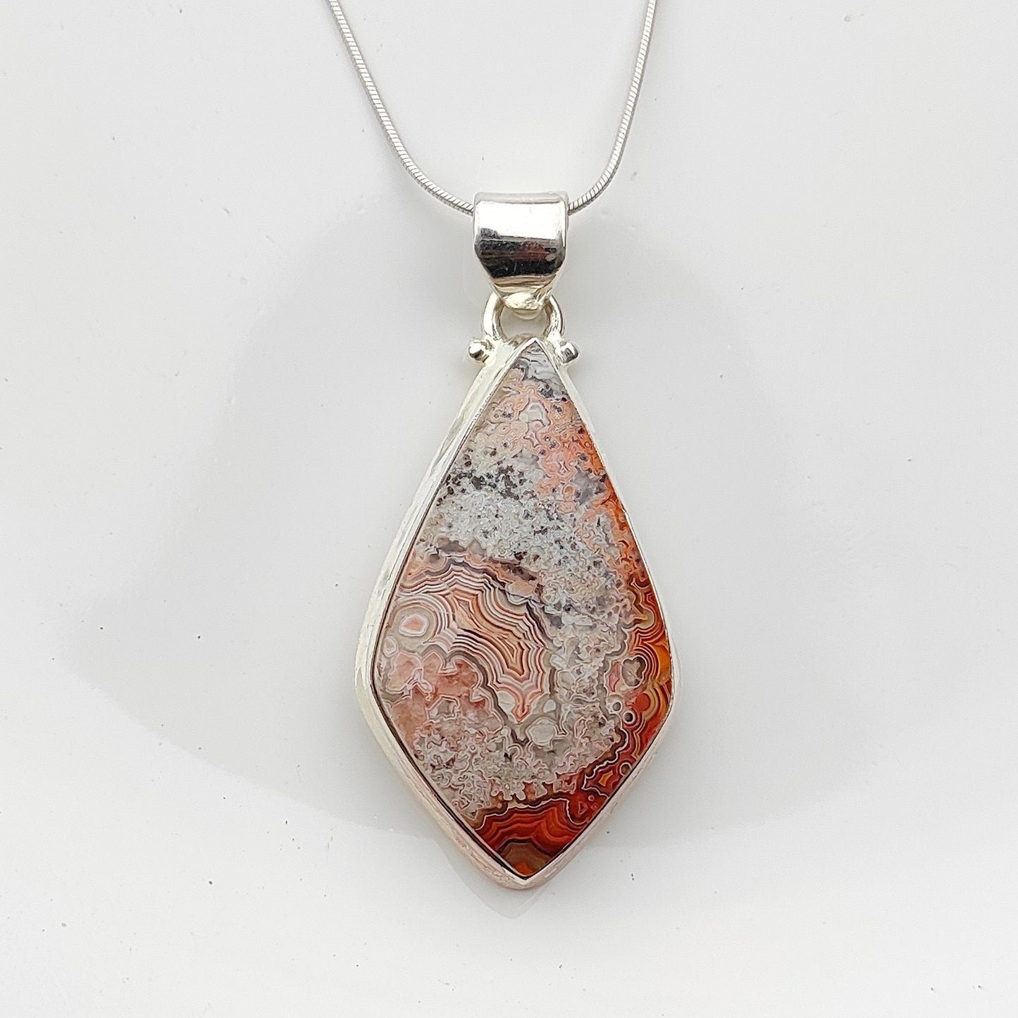 925 Sterling Silver Crazy Lace Agate Gemstone Pendant Necklace