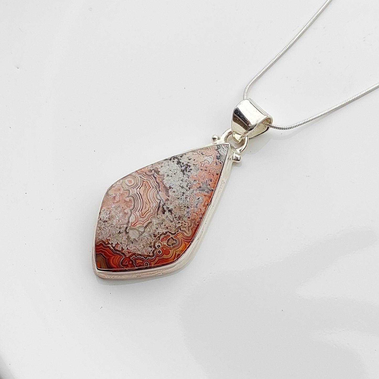 925 Sterling Silver Crazy Lace Agate Gemstone Pendant Necklace