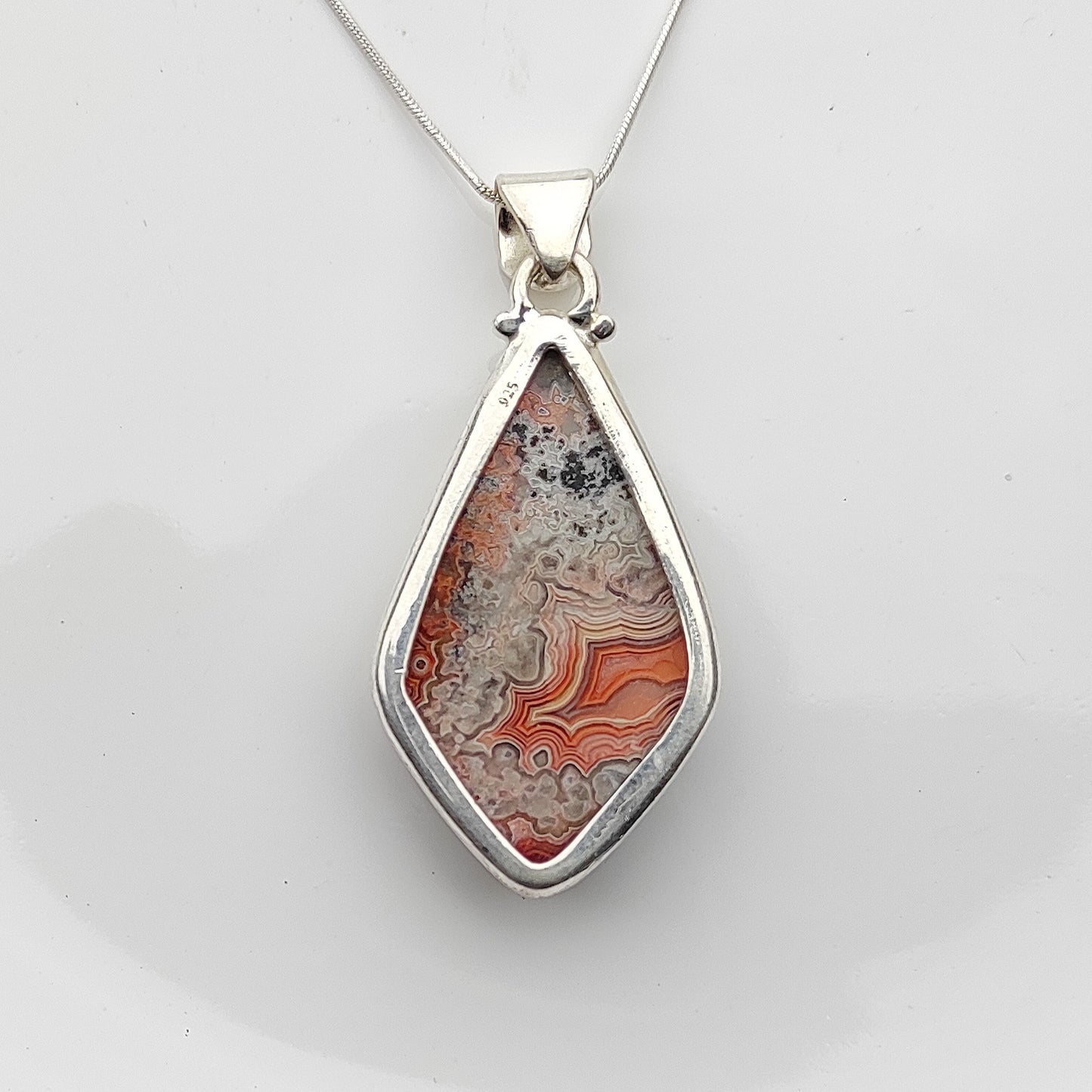 925 Sterling Silver Crazy Lace Agate Gemstone Pendant Necklace