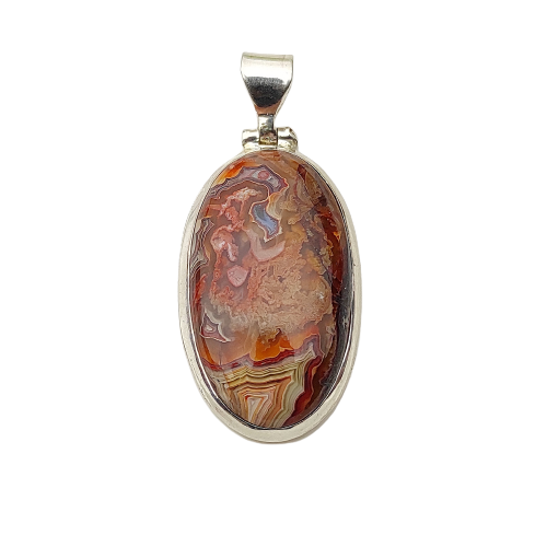 Sterling Silver Pendant Crazy Lace Agate Gemstone Necklace