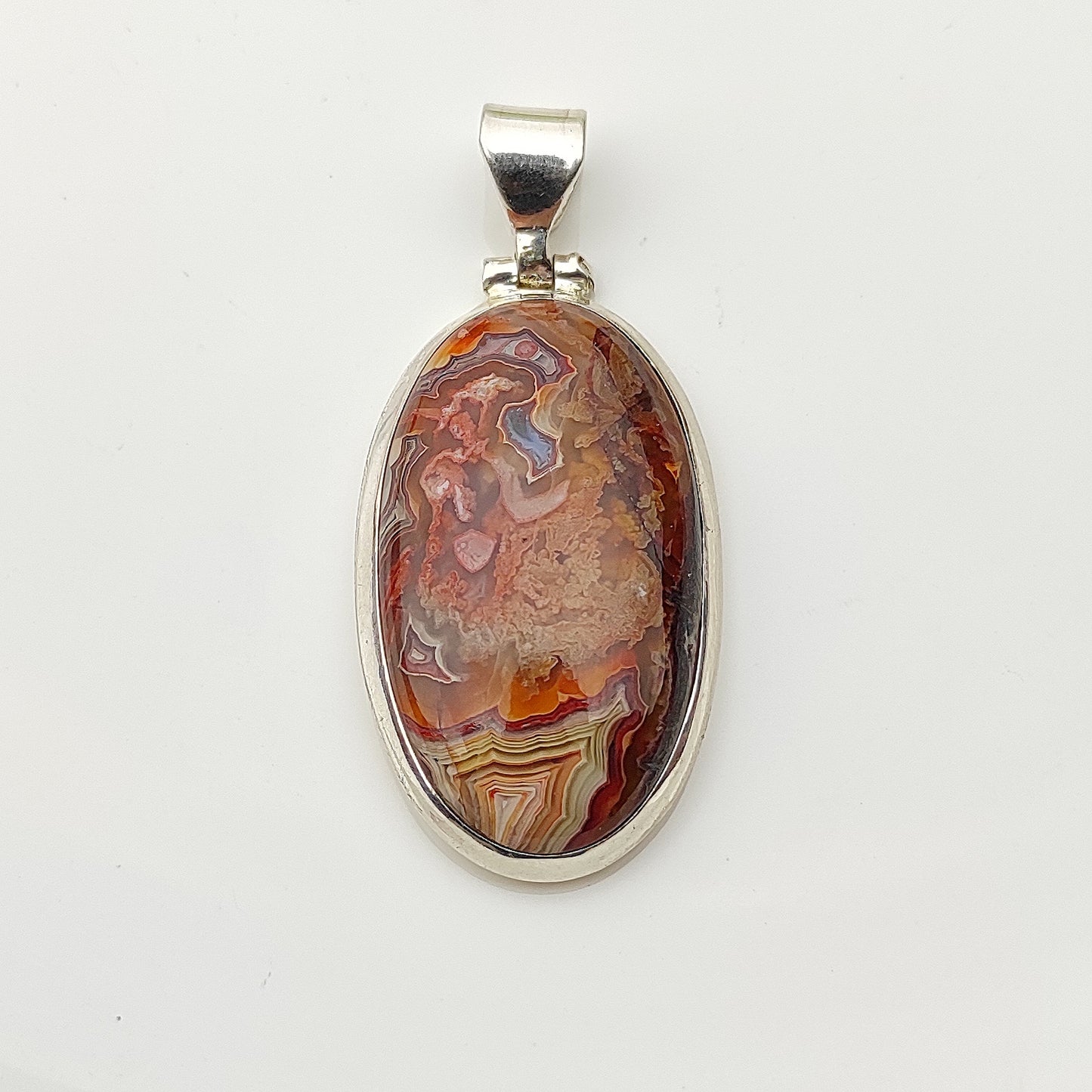 Sterling Silver Pendant Crazy Lace Agate Gemstone Necklace